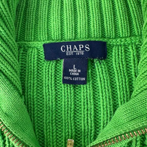 Y2K Ralph Lauren CHAPS Cableknit Green L Quarter Zip Preppy Classic Holiday - Picture 4 of 7